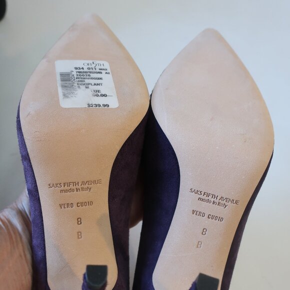 NWOB Womens Saks Fifth Avenue Eggplant Bow Suede Pointed Heels 8 - Picture 9 of 12